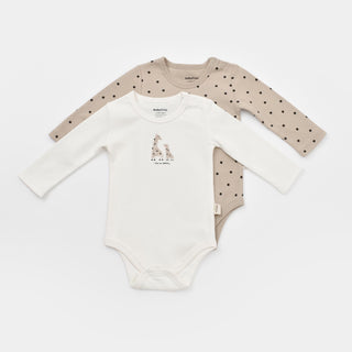 BabyCosy Bodysuits 0-3 Months / Ecru Giraffe GOTS Organic Cotton Long Sleeve Bodysuit 2-Pack