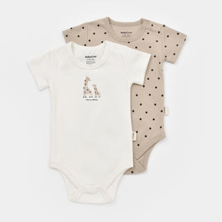 BabyCosy Bodysuits 0-3 Months / Ecru Giraffe GOTS Organic Cotton Short Sleeve Bodysuit 2-Pack