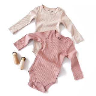 BabyCosy Bodysuits 0-3 Months / Pink Beige Ribbed Long Sleeve Bodysuit 2-Pack