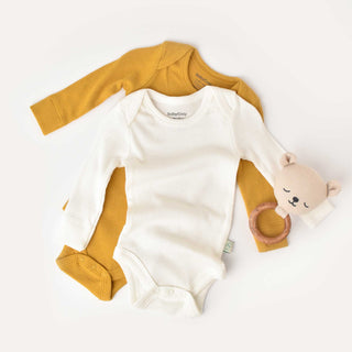BabyCosy Bodysuits 0-3 Months Ribbed Envelope Neckline Long Sleeve Bodysuit 2-Pack in Yellow Ecru