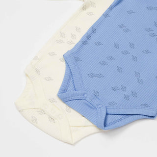 BabyCosy Bodysuits Ribbed Elephant Modal & Organic Cotton Bodysuit 2-Pack in Ecru Blue