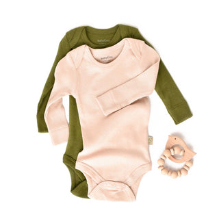 BabyCosy Bodysuits Ribbed Envelope Neckline Long Sleeve Bodysuit 2-Pack in Green Beige