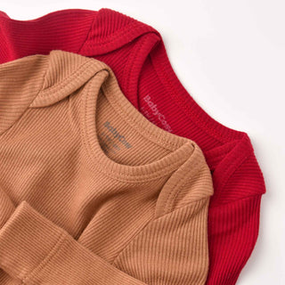 BabyCosy Bodysuits Ribbed Envelope Neckline Long Sleeve Bodysuit 2-Pack in Red Salmon