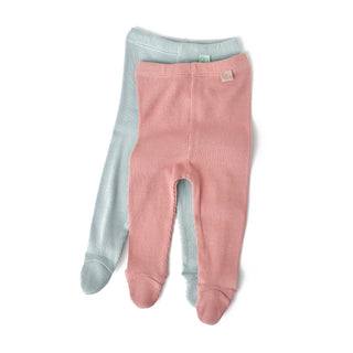 BabyCosy Leggings 0-3 Months Ribbed Organic Cotton & Modal Leggings 2-Pack in Green Pink