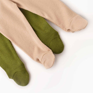 BabyCosy Leggings Ribbed Organic Cotton & Modal Leggings 2-Pack in Green Beige