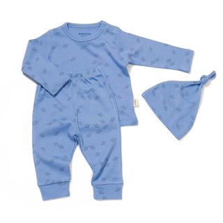 BabyCosy Outfit Sets 3-6 Months Ribbed Elephant Modal & Organic Cotton Outfit Set 3-Piece in Blue