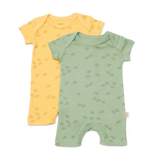 BabyCosy Rompers 0-3 Months Ribbed Elephant Modal & Organic Cotton Romper 2-Pack in Yellow Green