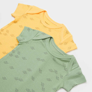 BabyCosy Rompers Ribbed Elephant Modal & Organic Cotton Romper 2-Pack in Yellow Green