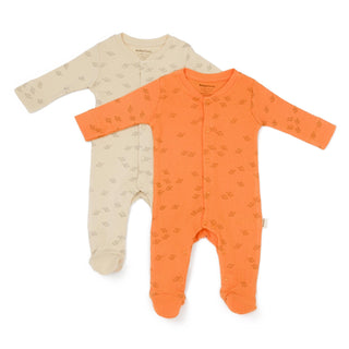 BabyCosy Sleepsuits 0-3 Months / Beige Orange Ribbed Elephant Modal & Organic Cotton Sleepsuit 2-Pack