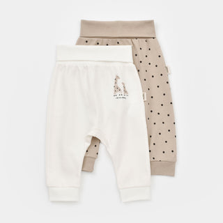 BabyCosy Trousers 3-6 Months / Ecru Giraffe GOTS Organic Cotton Baby Trousers 2-Pack