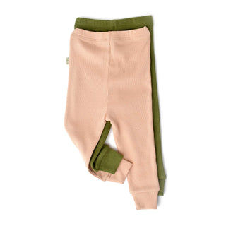 BabyCosy Trousers 3-6 Months Ribbed Organic Cotton & Modal Trousers 2-Pack in Green Beige