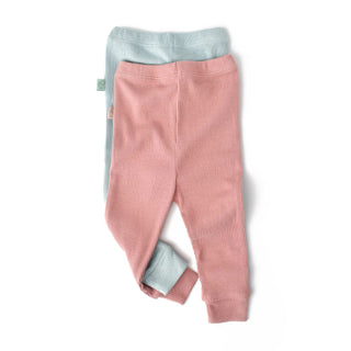 BabyCosy Trousers 3-6 Months Ribbed Organic Cotton & Modal Trousers 2-Pack in Green Pink