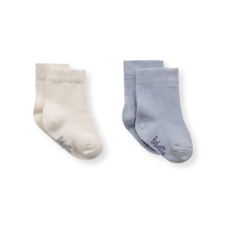 Bebetto Accessories 0-6 Months / Ecru Blue Baby Boy Cotton Rich Socks (0-3 Yrs) 2 Pack Mix in Ecru and Blue