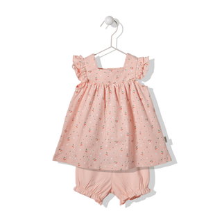 Bebetto Dresses 6-9 Months / Salmon Fruity 2 Piece Baby Girl Dress & Bloomer Set