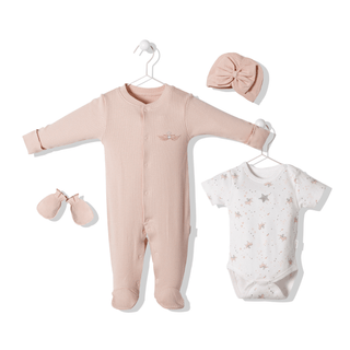 Bebetto Outfit Sets 0-3 Months / Beige Magic Angel 4 Piece Baby Girl Newborn Set