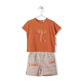 Bebetto Outfit Sets 6-9 Months / Orange Summer Boy 2 Piece Printed T-Shirt & Shorts Set