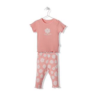 Bebetto Outfit Sets 6-9 Months / Pink Cute Daisy 2 Piece Waffle T-Shirt & Joggers Set
