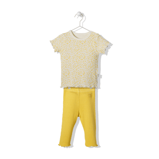 Bebetto Outfit Sets 6-9 Months / Yellow Cute Leo 2 Piece Waffle T-Shirt & Joggers Set