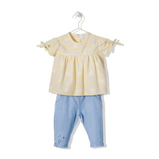 Bebetto Outfit Sets 6-9 Months / Yellow Pastel Minis 2 Piece Baby Girl Blouse & Trousers Set