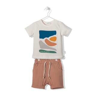 Bebetto Outfit Sets 9-12 Months / Brown Summer Boy 2 Piece T-Shirt & Shorts Set