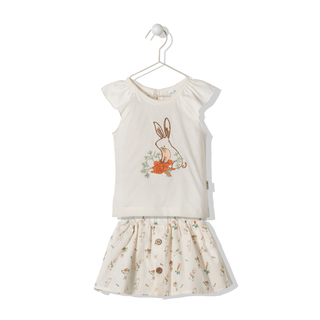 Bebetto Outfit Sets 9-12 Months / Ecru Hungry Bunny 2 Piece T-Shirt & Skirt Set