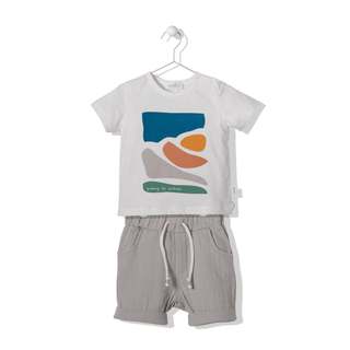 Bebetto Outfit Sets 9-12 Months Summer Boy 2 Piece T-Shirt & Shorts Set in Grey