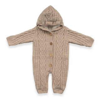 Bebetto Pramsuits 3-6 Months Bebetto Knit Wool Hooded Baby Pramsuit in Beige