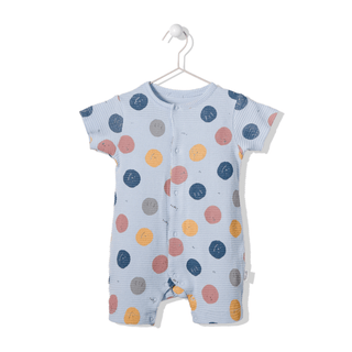 Bebetto Rompers 3-6 Months / Blue Cute Faces Waffle Romper