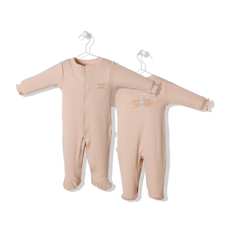 Bebetto Sleepsuits 0-1 Months / Beige Magic Angel Combed Baby Girl Sleepsuit