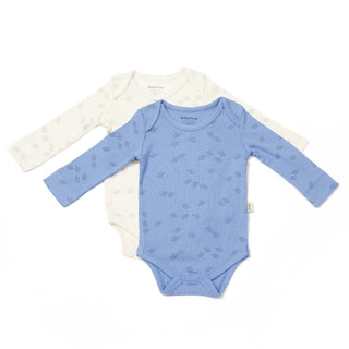 BabyCosy Bodysuits 0-3 Months Ribbed Elephant Modal & Organic Cotton Bodysuit 2-Pack in Ecru Blue