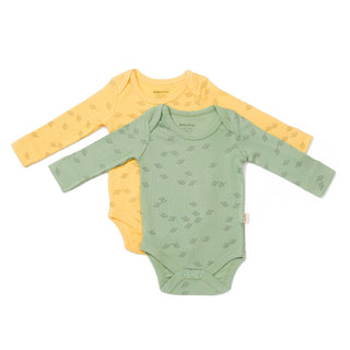 BabyCosy Bodysuits 0-3 Months Ribbed Elephant Modal & Organic Cotton Bodysuit 2-Pack in Yellow Green