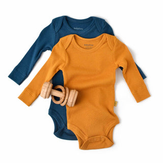 BabyCosy Bodysuits 0-3 Months Ribbed Envelope Neckline Long Sleeve Bodysuit 2-Pack in Blue Orange