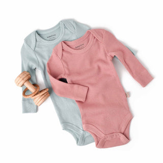 BabyCosy Bodysuits 0-3 Months Ribbed Envelope Neckline Long Sleeve Bodysuit 2-Pack in Green Pink