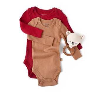 BabyCosy Bodysuits 0-3 Months Ribbed Envelope Neckline Long Sleeve Bodysuit 2-Pack in Red Salmon