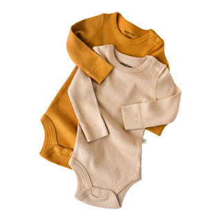 BabyCosy Bodysuits 0-3 Months Ribbed Long Sleeve Bodysuit 2-Pack in Yellow Salmon