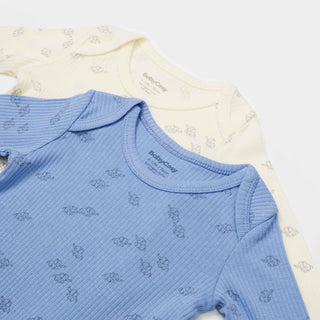 BabyCosy Bodysuits Ribbed Elephant Modal & Organic Cotton Bodysuit 2-Pack in Ecru Blue