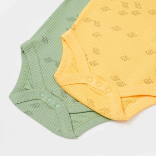 BabyCosy Bodysuits Ribbed Elephant Modal & Organic Cotton Bodysuit 2-Pack in Yellow Green