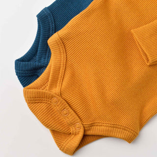 BabyCosy Bodysuits Ribbed Envelope Neckline Long Sleeve Bodysuit 2-Pack in Blue Orange
