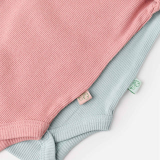 BabyCosy Bodysuits Ribbed Envelope Neckline Long Sleeve Bodysuit 2-Pack in Green Pink