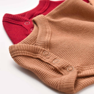 BabyCosy Bodysuits Ribbed Envelope Neckline Long Sleeve Bodysuit 2-Pack in Red Salmon