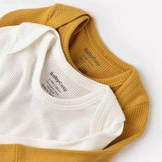 BabyCosy Bodysuits Ribbed Envelope Neckline Long Sleeve Bodysuit 2-Pack in Yellow Ecru