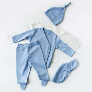 BabyCosy Gifts 0-3 Months / Blue Shades GOTS Organic Cotton 5-Piece Newborn Set in Blue