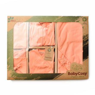 BabyCosy Gifts 0-3 Months Shades GOTS Organic Cotton 10-Piece Newborn Set in Coral