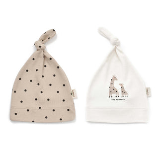 BabyCosy Hats 0-6 Months / Ecru Giraffe GOTS Organic Cotton Baby Hat 2-Pack