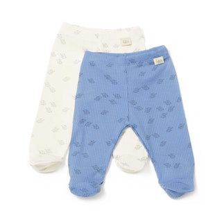 BabyCosy Leggings 0-3 Months Ribbed Elephant Modal & Organic Cotton Leggings 2-Pack in Ecru Blue