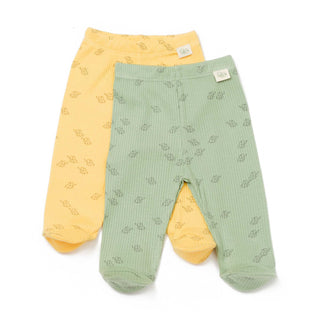 BabyCosy Leggings 0-3 Months Ribbed Elephant Modal & Organic Cotton Leggings 2-Pack in Yellow Green