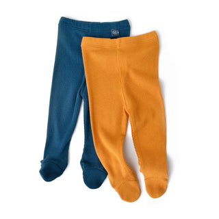 BabyCosy Leggings 0-3 Months Ribbed Organic Cotton & Modal Leggings 2-Pack in Blue Orange