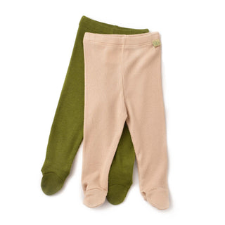 BabyCosy Leggings 0-3 Months Ribbed Organic Cotton & Modal Leggings 2-Pack in Green Beige