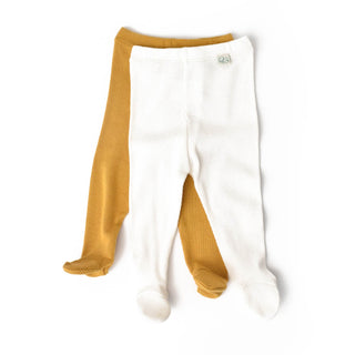BabyCosy Leggings 0-3 Months Ribbed Organic Cotton & Modal Leggings 2-Pack in Yellow Ecru