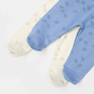 BabyCosy Leggings Ribbed Elephant Modal & Organic Cotton Leggings 2-Pack in Ecru Blue